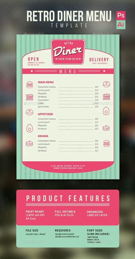 Retro Diner Menu Diner Menu Retro Diner Diner