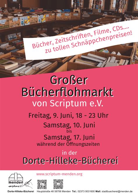 Großer Bücherflohmarkt ab 9 Juni 2023 18 00 Uhr Scriptum Menden