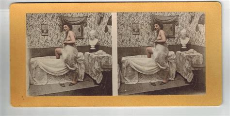 Set Of 5 Stereoview Photos Stereo Card Nude Woman Bathtub Original Old
