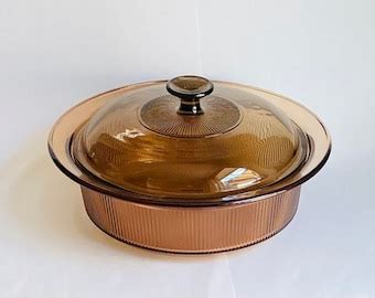 VISION By Corning Ware Vintage Amber Brown 1 Quart Round Ribbed Sides