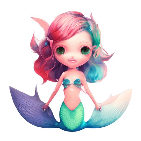 Cute Mermaid Watercolor Kawaii Chibi · Creative Fabrica