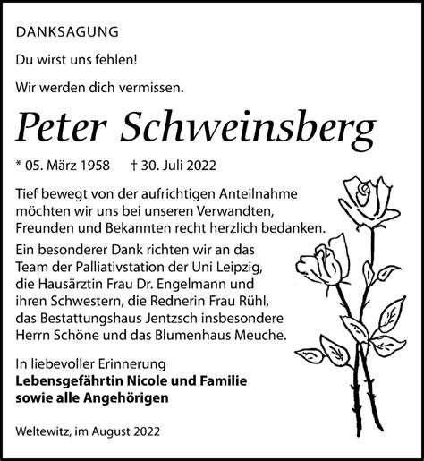 Traueranzeigen Von Peter Schweinsberg Trauer Anzeigen De