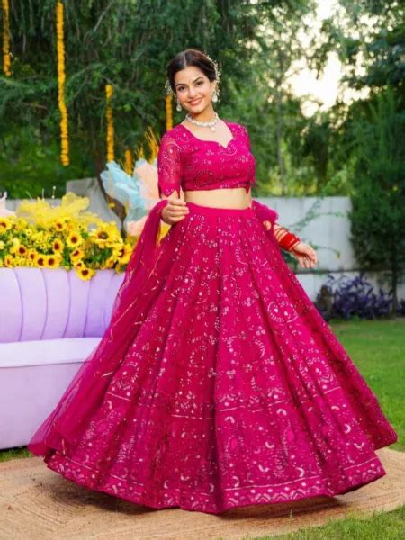 Rani Pink Designer Sequence Work Lehenga Choli In Georgette With