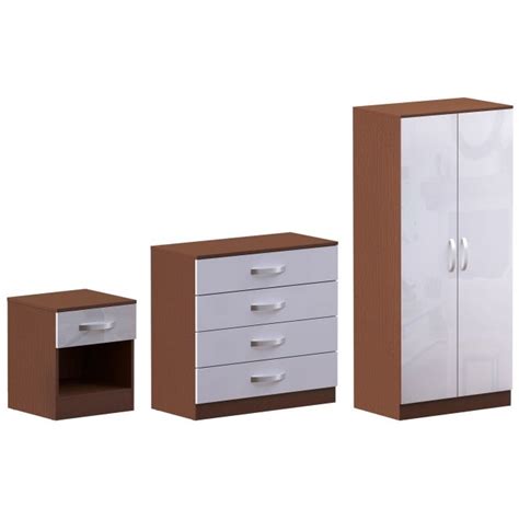 Hulio Walnut And White Trio Bedroom Set Modern Bedroom Furniture Set