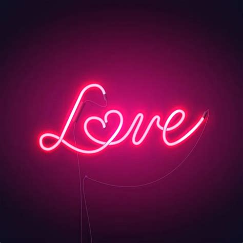 Neon Sign Retro Neon Signboard Word Love Purple Background Design Stock