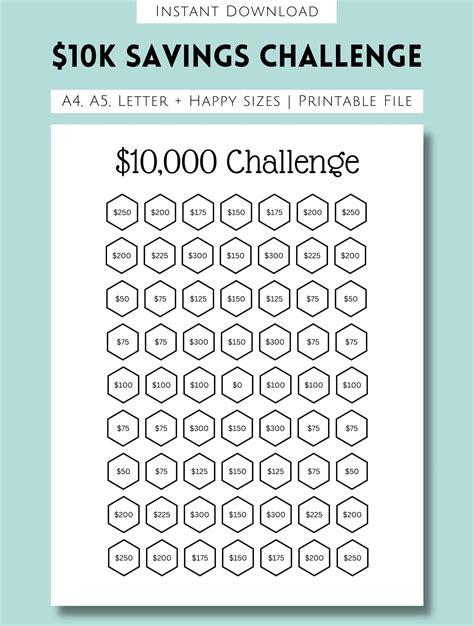 10k Savings Tracker Money Saving Challenge Printable Savings Tracker Savings Printable