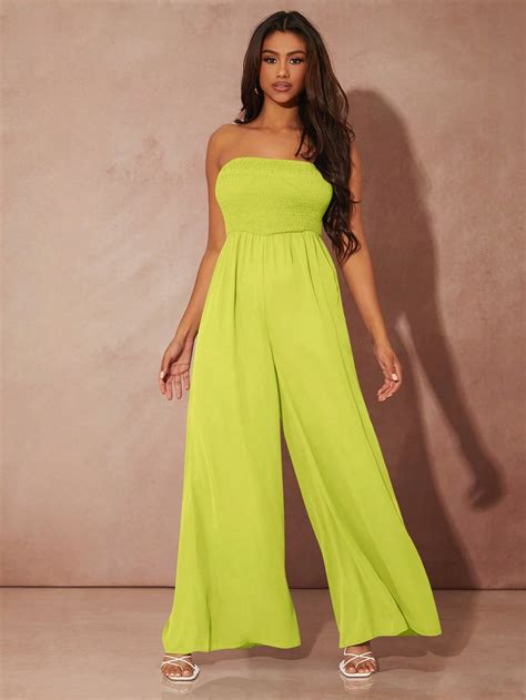 Shein Sxy Solid Wide Leg Tube Jumpsuit Shein Usa