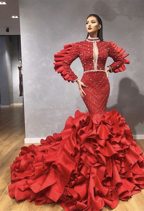 Super Extravagant Diva Red Mermaid Embellished Dress Slaylebrity