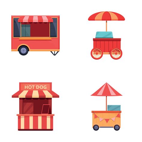 Hot Dog Icons Set Cartoon Vector Hot Dog Street Food Cart 40307466