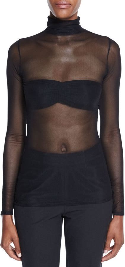 Cinq à Sept Cinq A Sept Celena Sheer Mesh Turtleneck Top Black 195