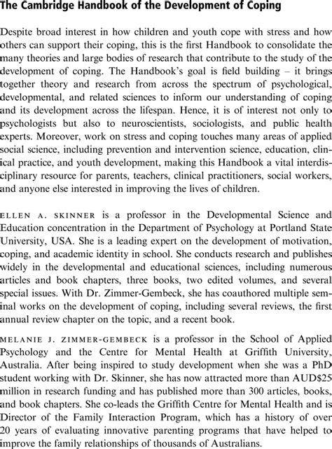 The Cambridge Handbook Of The Development Of Coping The Cambridge