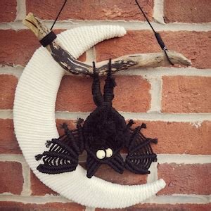 Spooky Bat Halloween Decoration Macrame Bat Wall Hanging Black