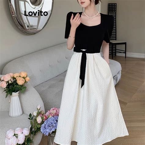 Lovito Vestido Simples Com Laço Na Frente E Blocos De Cores Para