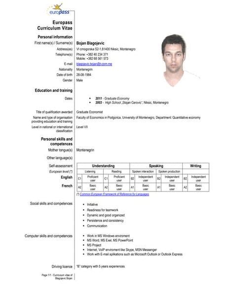 Cv evropski-format | PDF