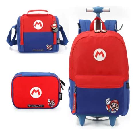 Kit Mochila Super Mario C Rodinhas Lancheira Estojo Box Parcelamento