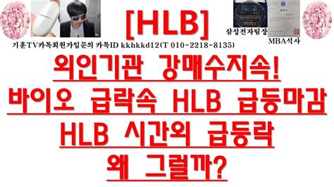 주식투자 Hlb외인기관 강매수지속바이오 급락속 Hlb 급등마감hlb 시간외 급등락왜 그럴까 Youtube