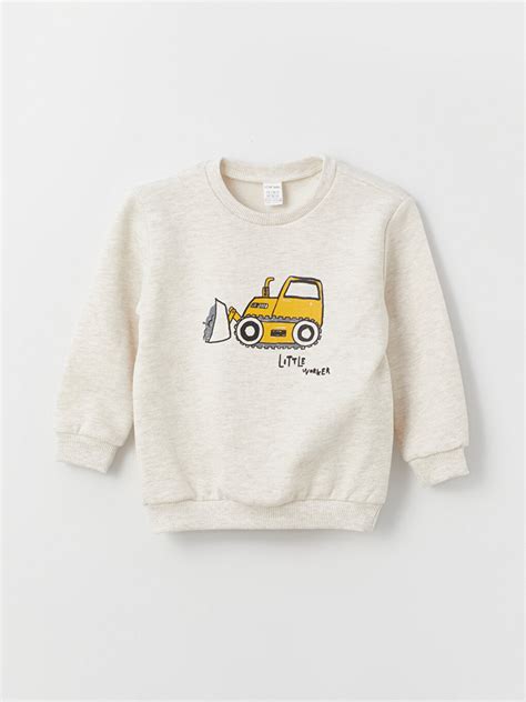 EKRU Bisiklet Yaka Uzun Kollu Baskılı Erkek Bebek Sweatshirt W3DD69Z1