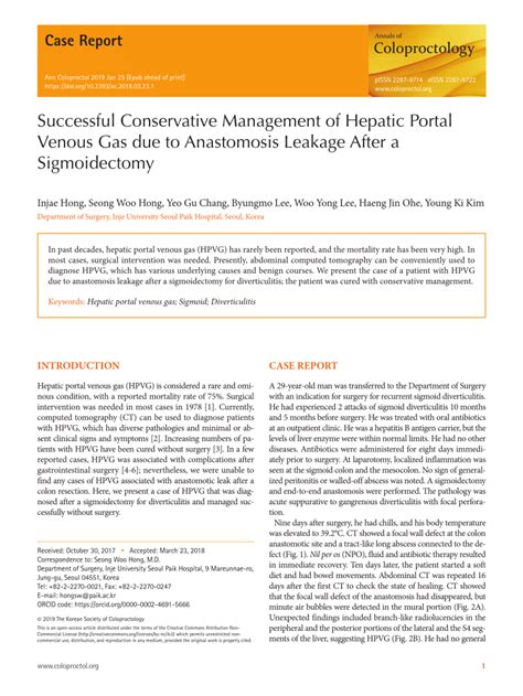 PDF Successful Conservative Management Of Hepatic Portal Venous Gas