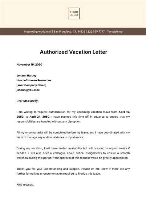 Free Vacation Letter Templates And Examples Edit Online And Download