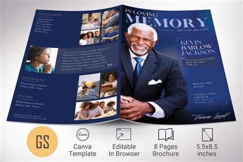 Dawn Funeral Program Template Canva Template Blue Magazine Style