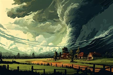 Violent Tornado in Nature Field Landscape AI Generated Stock ...