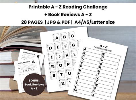 A To Z Reading Challenge Printable Abc Reading List Book Reviews A Z Reading Goals Etsy