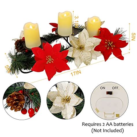 Hausse Christmas Poinsettia Centerpiece With 3 Flameless LED Candles