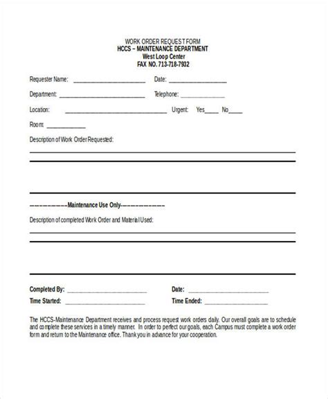 Printable Maintenance Work Order Forms Printable Forms Free Online