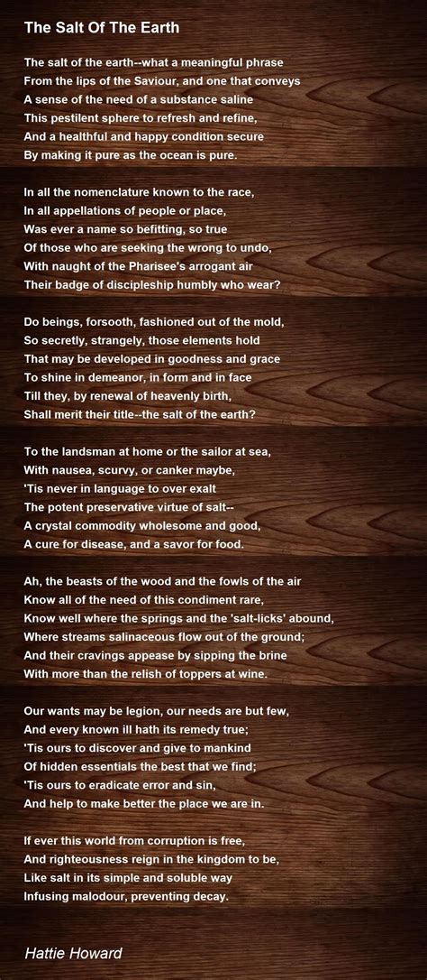 The Salt Of The Earth The Salt Of The Earth Poem By Hattie Howard