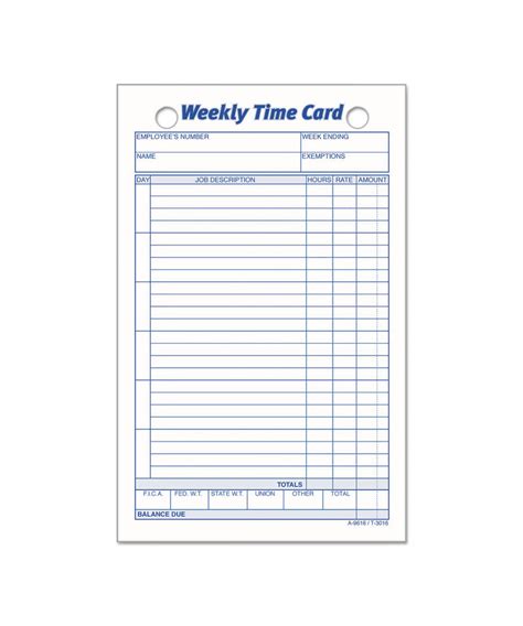 Weekly Employee Time Cards, One Side, 4.25 x 6.75, 100/Pack