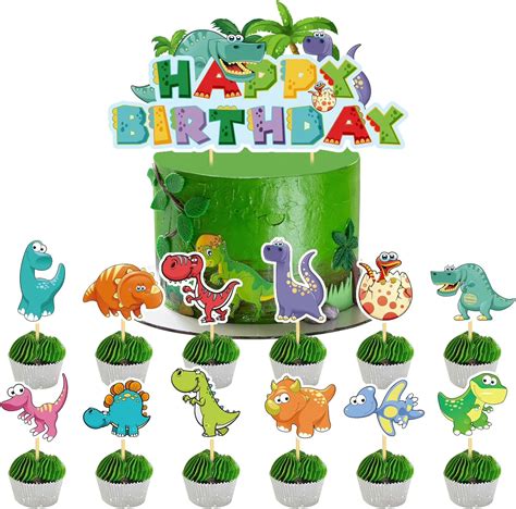 13 Stück Dinosaurier tortendeko Happy Birthday Kuchenaufsätze für