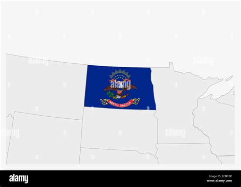 Us State North Dakota Map Highlighted In North Dakota Flag Colors Gray