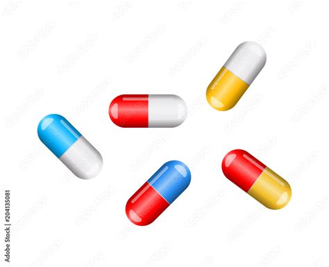 Cartoon Capsule Pill Set Isolated On White Background Stock Vector