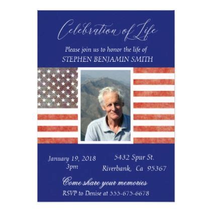 Celebration Of Life Memorial Veteran Flag Blue Invitation Zazzle