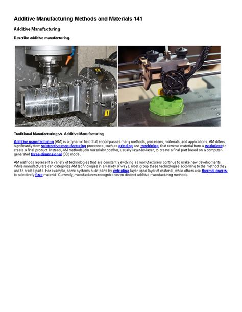 Additive Manufacturing Methods and Materials 141 - Traditional