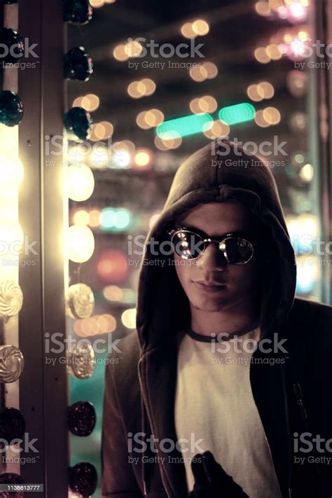 Man Wearing Sunglasses At Night Stock Photo - Download Image Now - 20-24 Years, Adult, Adults ...