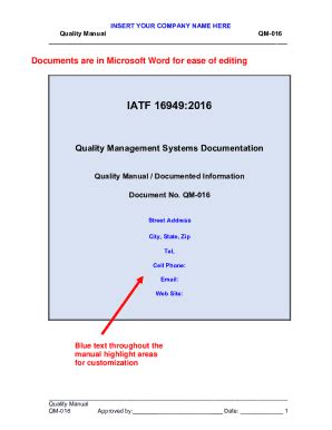 Fillable Online Quality Manual Template Created In Ms Word Easy And