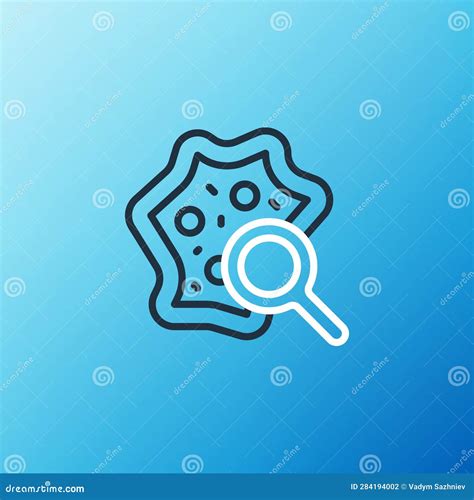 Line Microorganisms Under Magnifier Icon Isolated On Blue Background