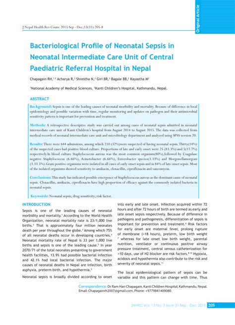 Pdf Bacteriological Profile Of Neonatal Sepsis In Neonatal Intermediate Care Unit Of Central