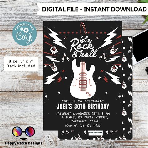 Rock N Roll Birthday Invitation Bundle Rock Star Party Etsy