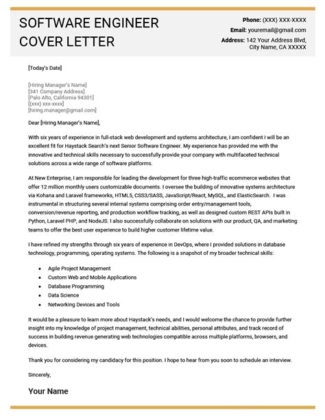 Software Engineer Cover Letter Example And Tips