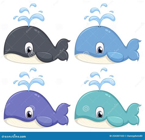 Juego De Diferentes Personajes De Dibujos Animados De Ballenas Lindas