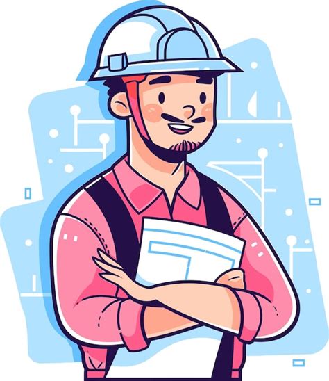 Premium Vector A Cartoon Of A Construction Worker Wearing A Hard Hat