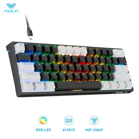 AULA 61 Keys Hot Swappable RGB Backlit Mechanical Keyboard Blue Red