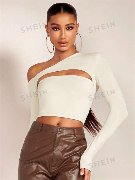 Shein Bae Asymmetrical Neck Cut Out Crop Tee Shein Usa