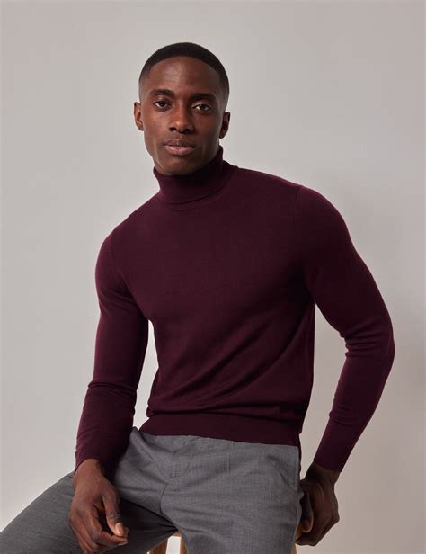 Men S Claret Roll Neck Merino Jumper Machine Washable Hawes Curtis