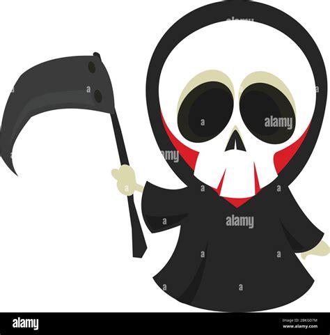 Cute Cartoon Grim Reaper With Scythe Halloween Skeleton Character Illustration Stock Vector