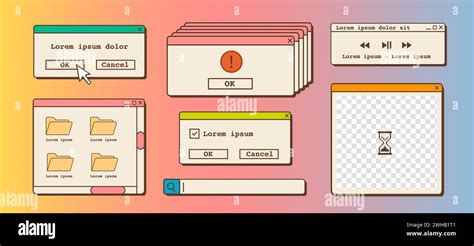 Vector Set Of 90s Old Desktop User Interface Elements Nostalgic Retro
