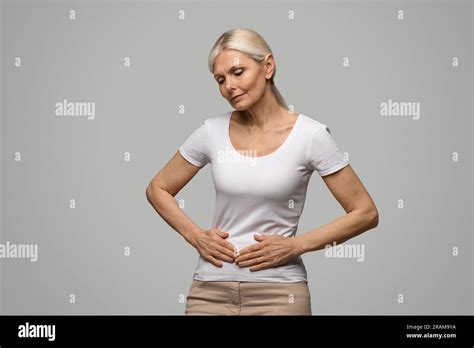 Stomach Pain Sick Mature Woman Suffering From Acute Abdominal Ache