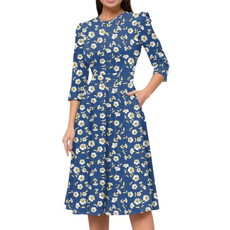 Jzuxvd Simple Flavor Women S Floral Vintage Dress Elegant Midi Evening